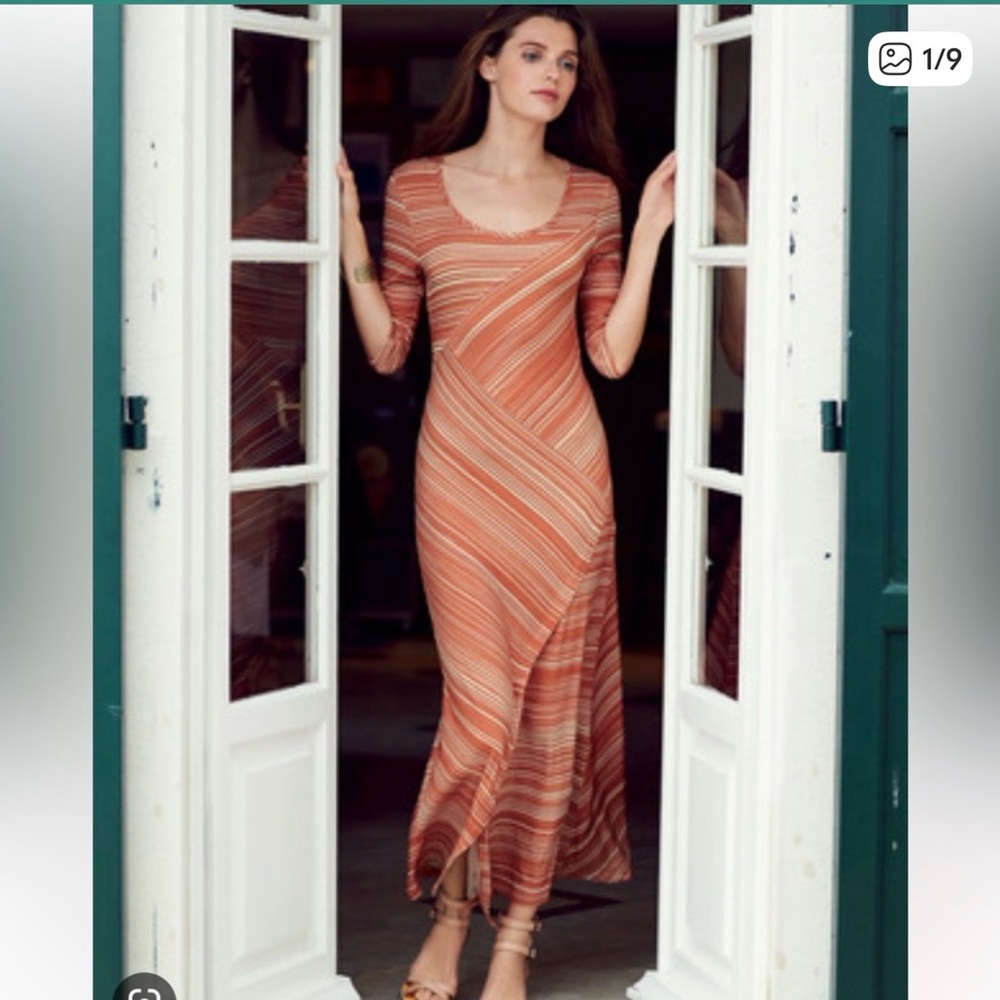 Peruvian Connection Circle Melon Cream Striped Maxi Dress Terracotta Rust XL